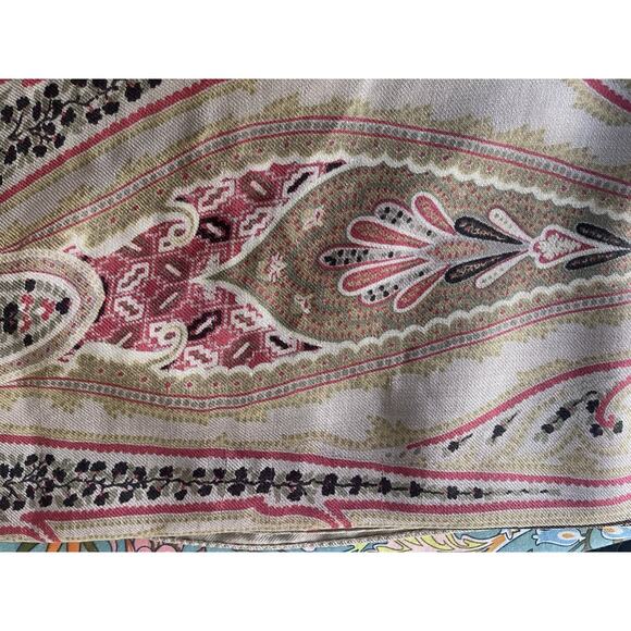 ETRO Silk Wool Paisley Scarf Multicolor Damage Tan Brown Green - Picture 7 of 7